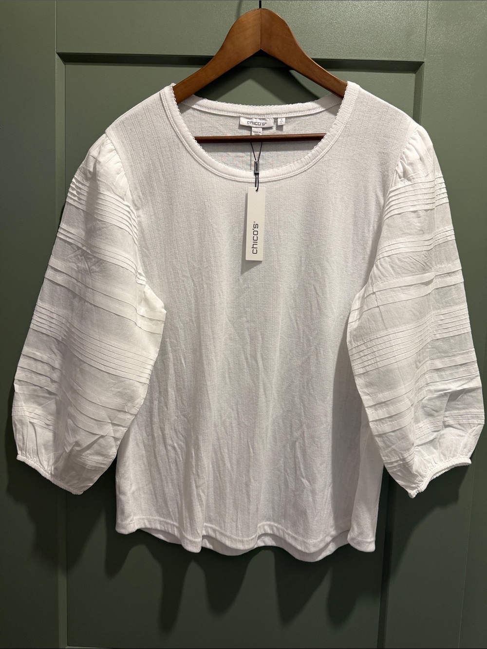 Chico's Pintuck Puff Sleeve Tee - NWT